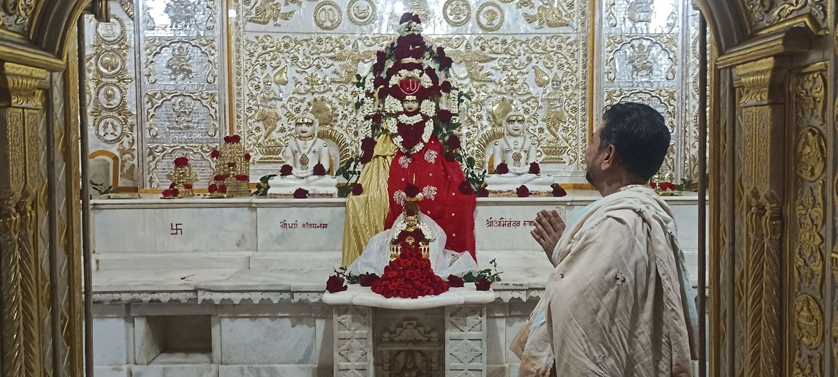 गोडी पार्श्वनाथ मंदिर में फूलों से सजी भव्य आंगी