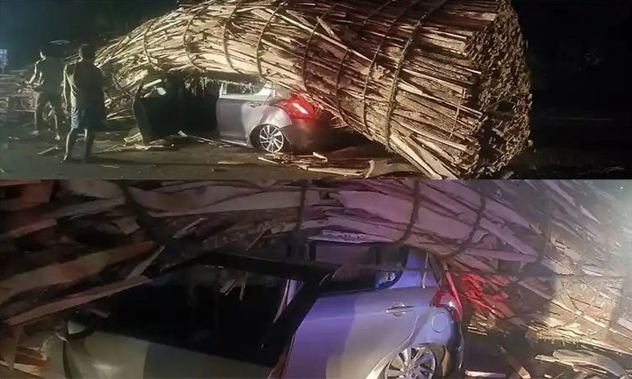 चिक्कमगलूरु में बड़ा हादसा टला, लकड़ी से लदी लारी पलटी