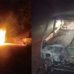 चलती वैन में अचानक लगी आग