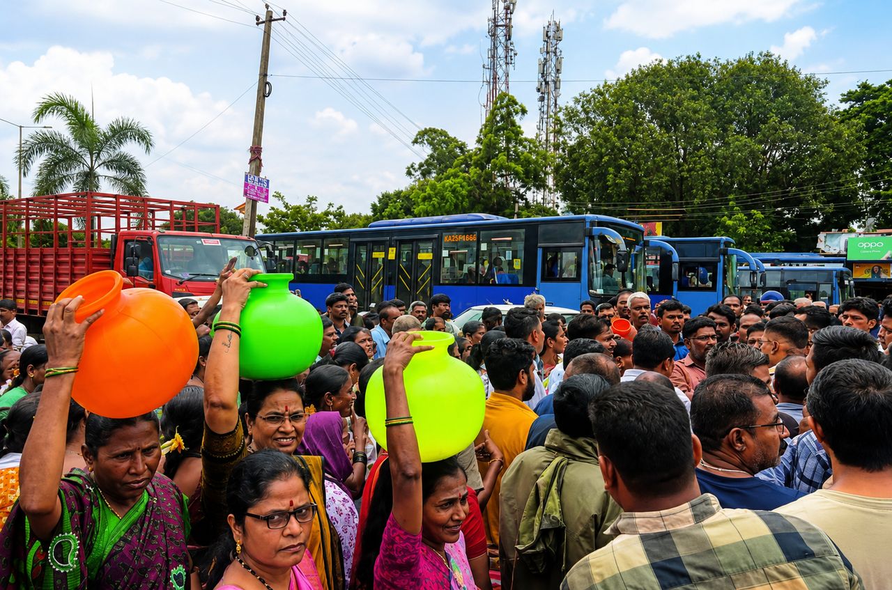 पानी की किल्लत पर सड़क पर उतरे सत्तूर के लोग