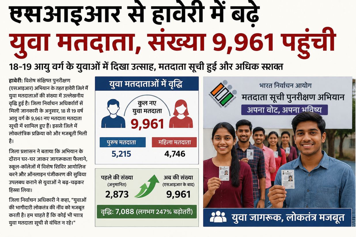 एसआइआर से हावेरी में बढ़े युवा मतदाता, संख्या 9,961 पहुंची
