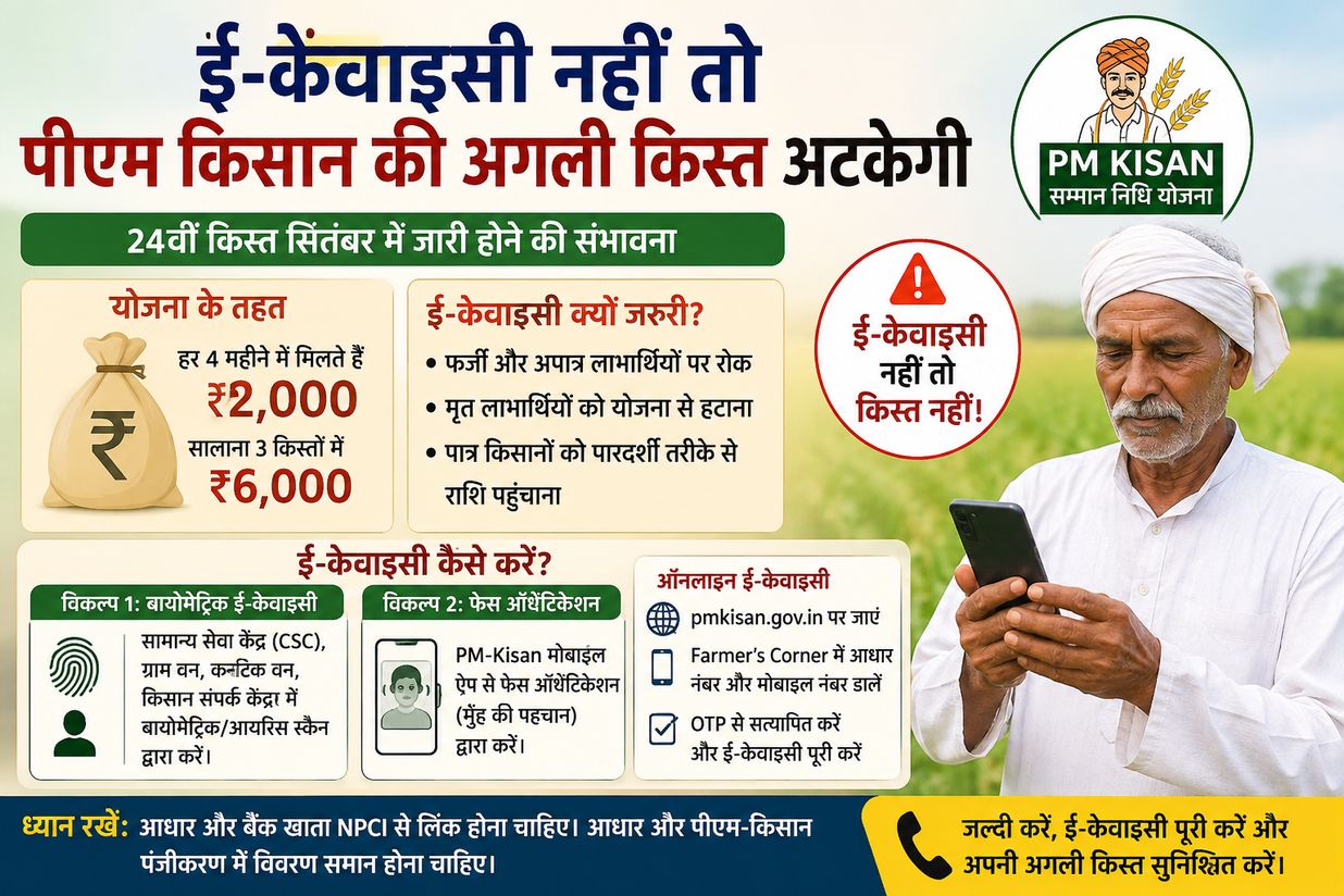 इ-केवाइसी नहीं तो पीएम किसान की अगली किस्त अटकेगी