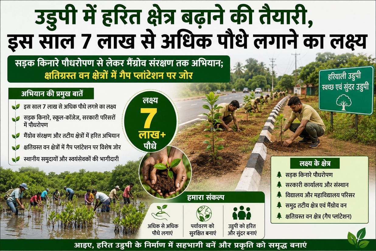 उडुपी में हरित क्षेत्र बढ़ाने की तैयारी, इस साल 7 लाख से अधिक पौधे लगाने का लक्ष्य