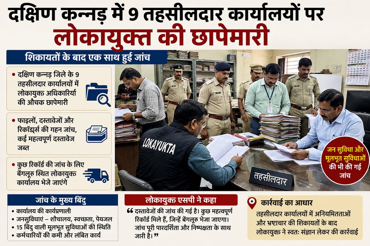 दक्षिण कन्नड़ में 9 तहसीलदार कार्यालयों पर लोकायुक्त की छापेमारी