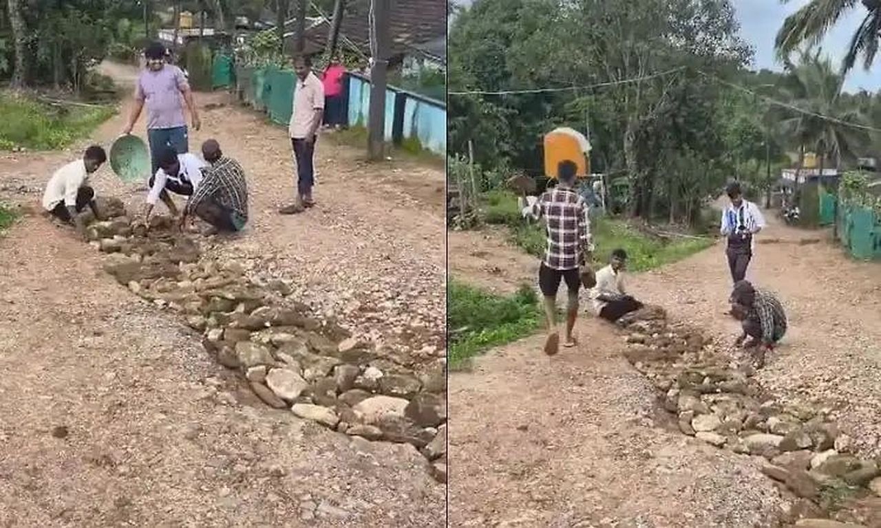 सड़क नहीं बनी तो ग्रामीणों ने खुद भर दिए गड्ढे