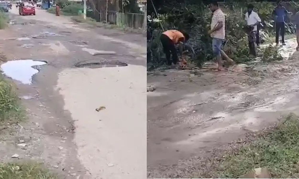 सरकार से उम्मीद टूटी, ग्रामीणों ने खुद भरे सड़क के गड्ढे